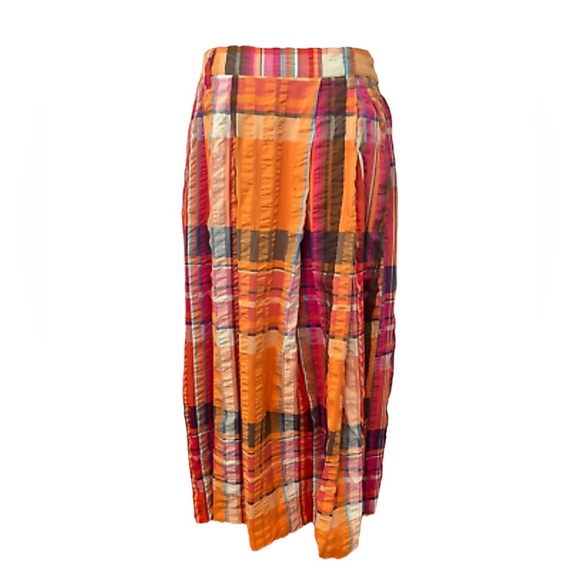 Anthropologie Maeve Pippa plaid pleated midi skirt Anthro size XL orange GUC - Picture 3 of 9